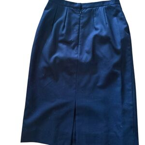 Burberry Navy Blue Pencil Skirt - Tailored Front Slit vintage size 12 100% wool